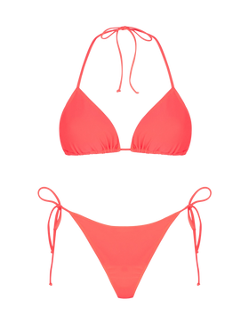 Woman fluo red triangle bikini