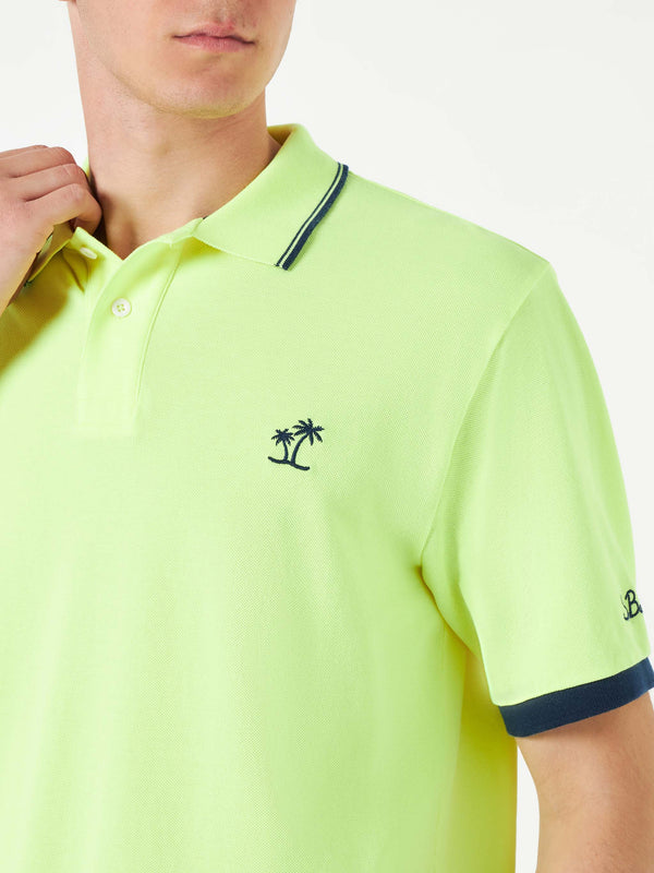 Polo in piquet giallo fluo con logo St. Barth