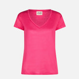 T-shirt da donna in lino fucsia