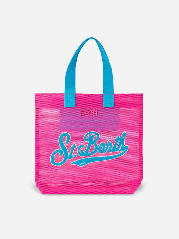 Mesh fuchsia shopper bag with terry patch