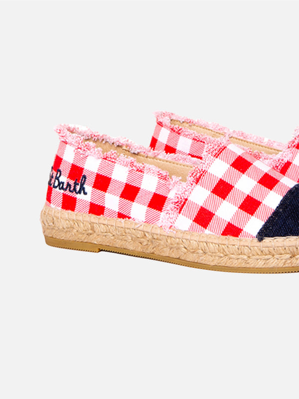 Espadrillas in tela vichy con ricamo