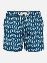 Man light fabric swim shorts with gin bottle print