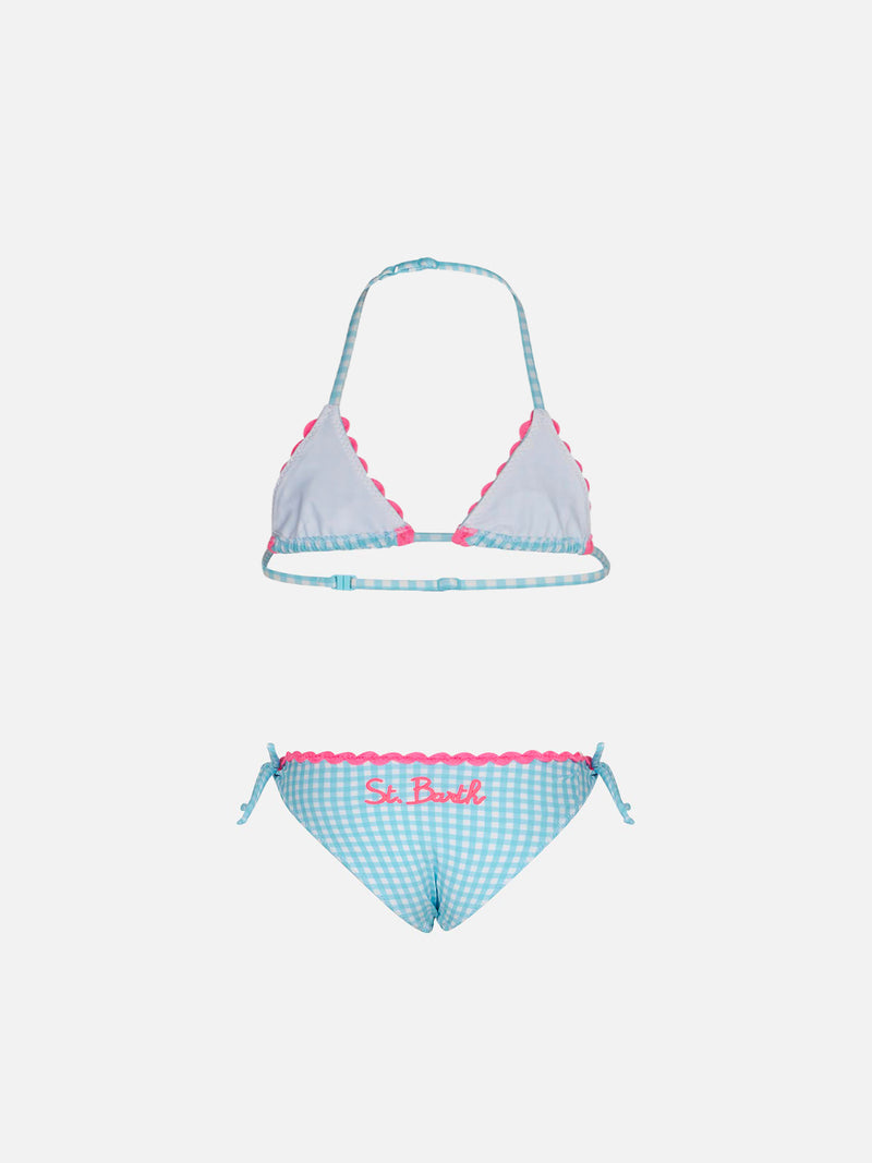 Mädchen-Triangel-Bikini mit hellblauem Gingham-Print