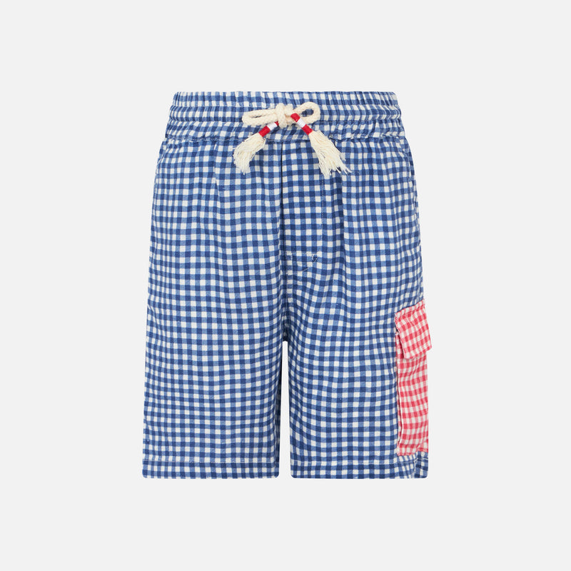 Vichy Blue color linen bermuda short