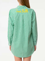 Green gingham cotton shirt with embroidery