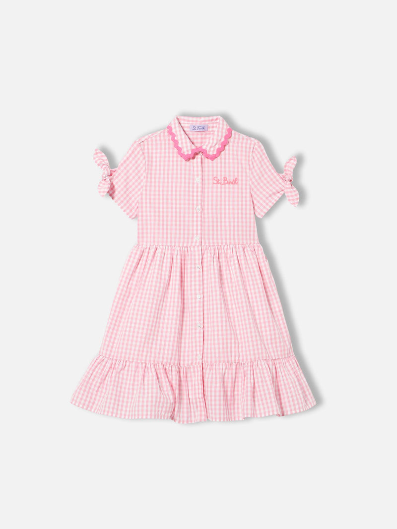 Girl dress with white and pink gingham print