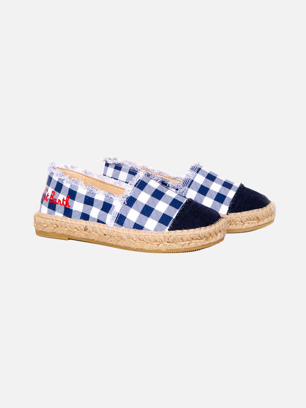 Espadrillas in canvas stampa vichy con ricamo