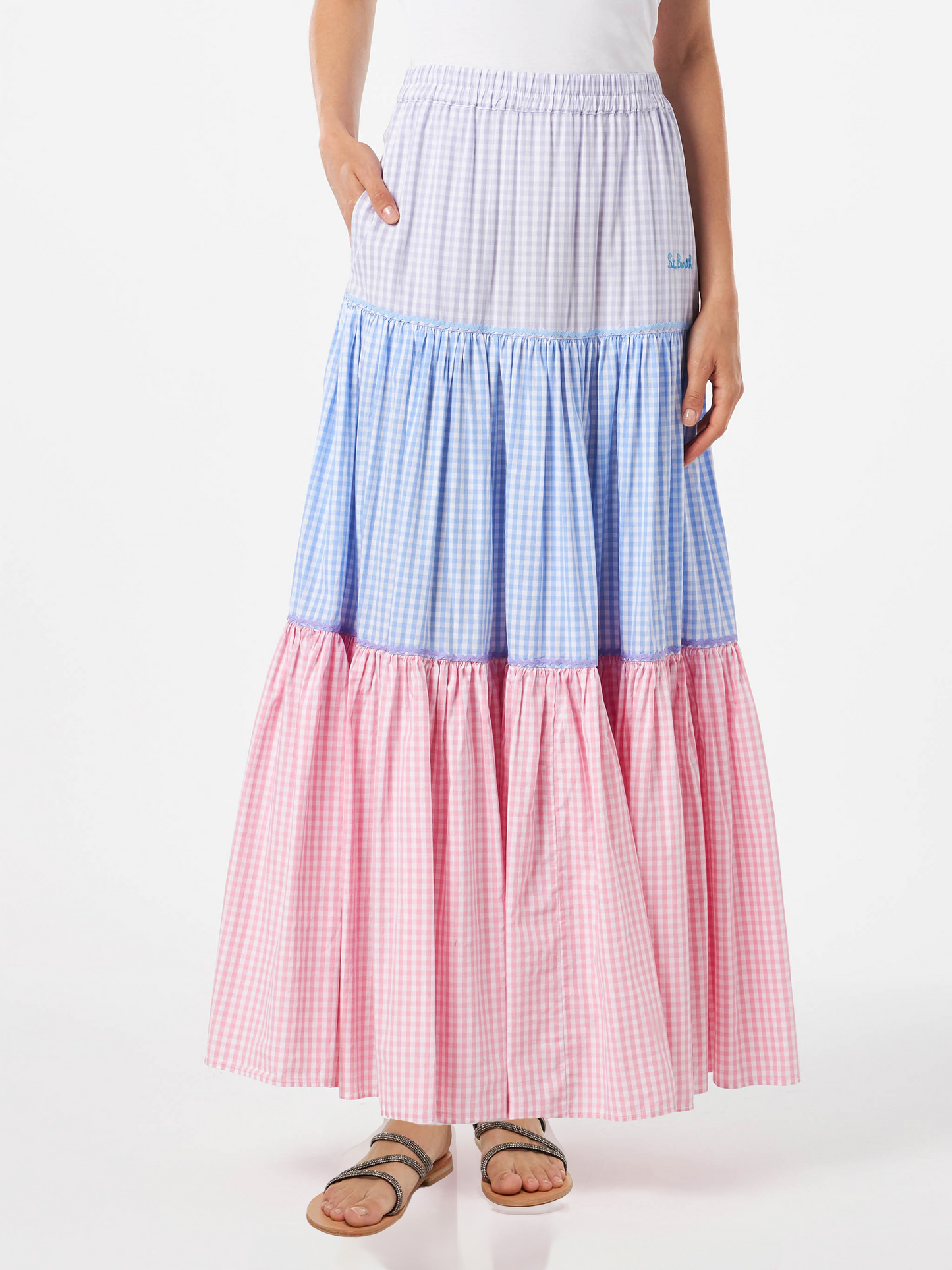 Gingham print cotton skirt