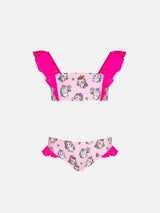 Girl ruffled bandeau bikini with unicorns print