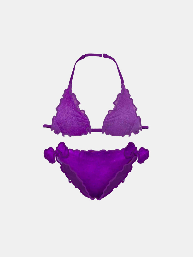 Bikini da bambina a triangolo viola 