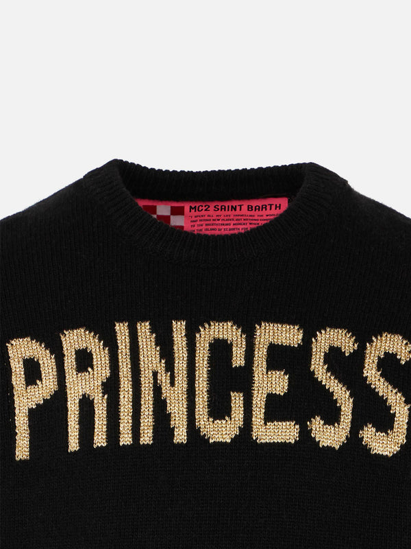 Maglia nera da bambina ricamo Princess lurex