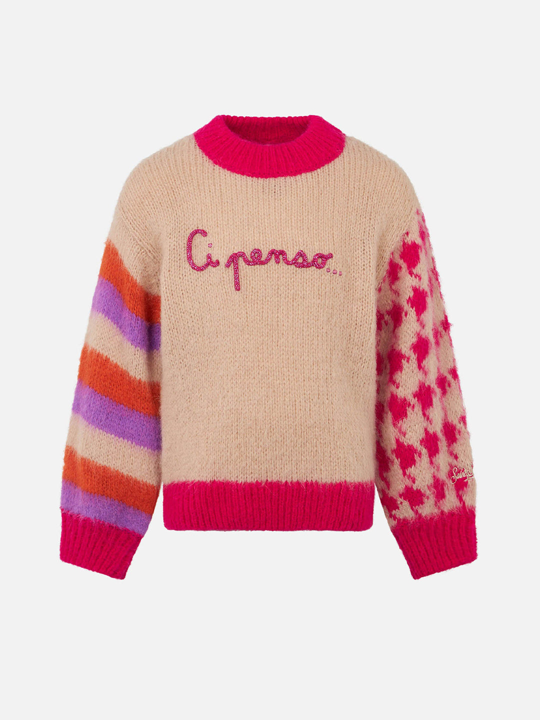 Morbido maglione da bambina dalla forma squadrata con ricamo Ci penso...