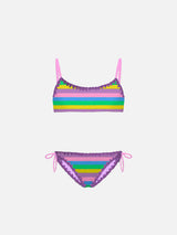 Girl bralette bikini with multicolor striped