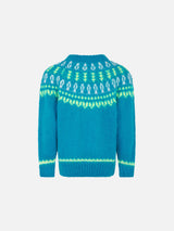 Girl brushed crewneck sweater with nordic jacquard