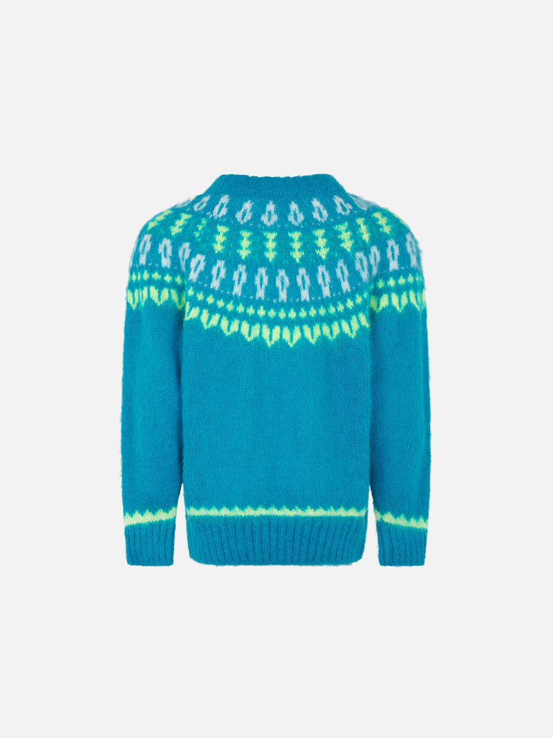 Girl brushed crewneck sweater with nordic jacquard