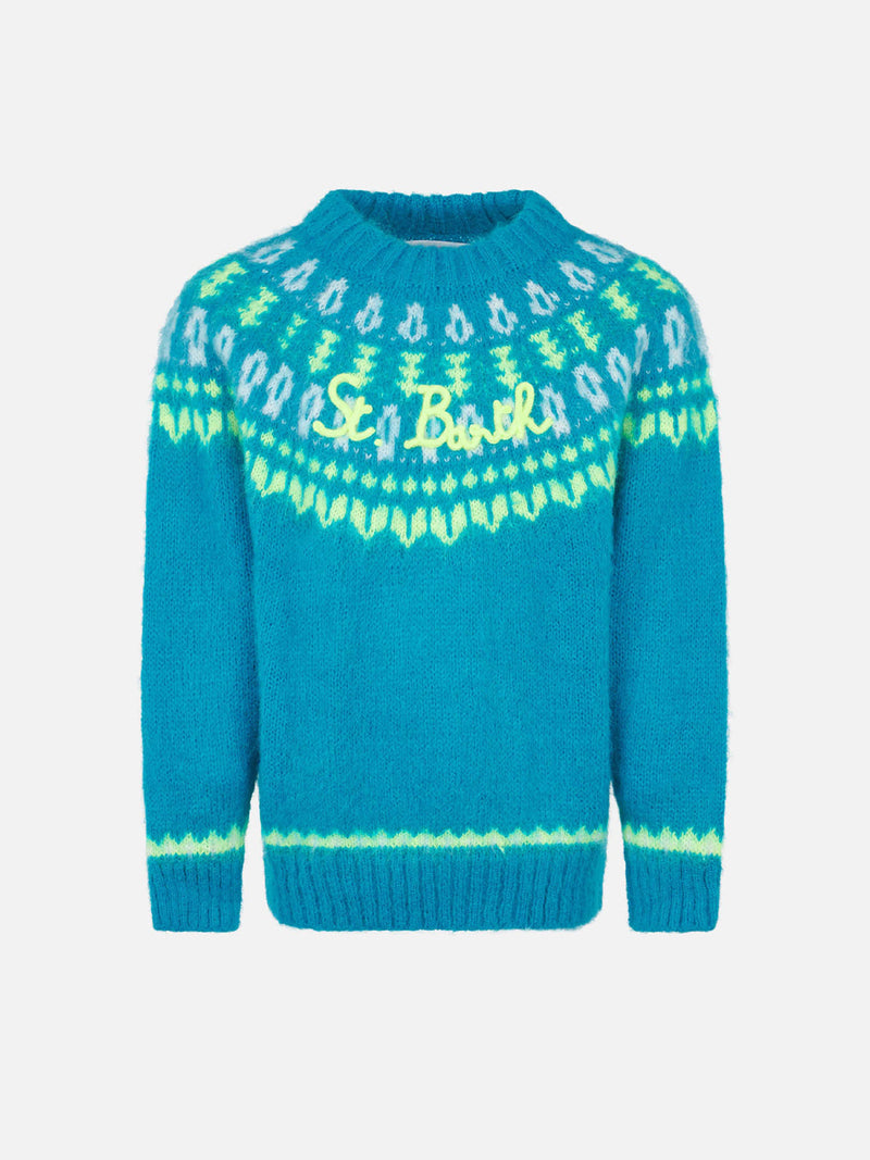 Girl brushed crewneck sweater with nordic jacquard