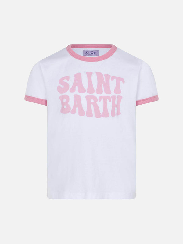 Girl cotton t-shirt with St. Barth groovy print