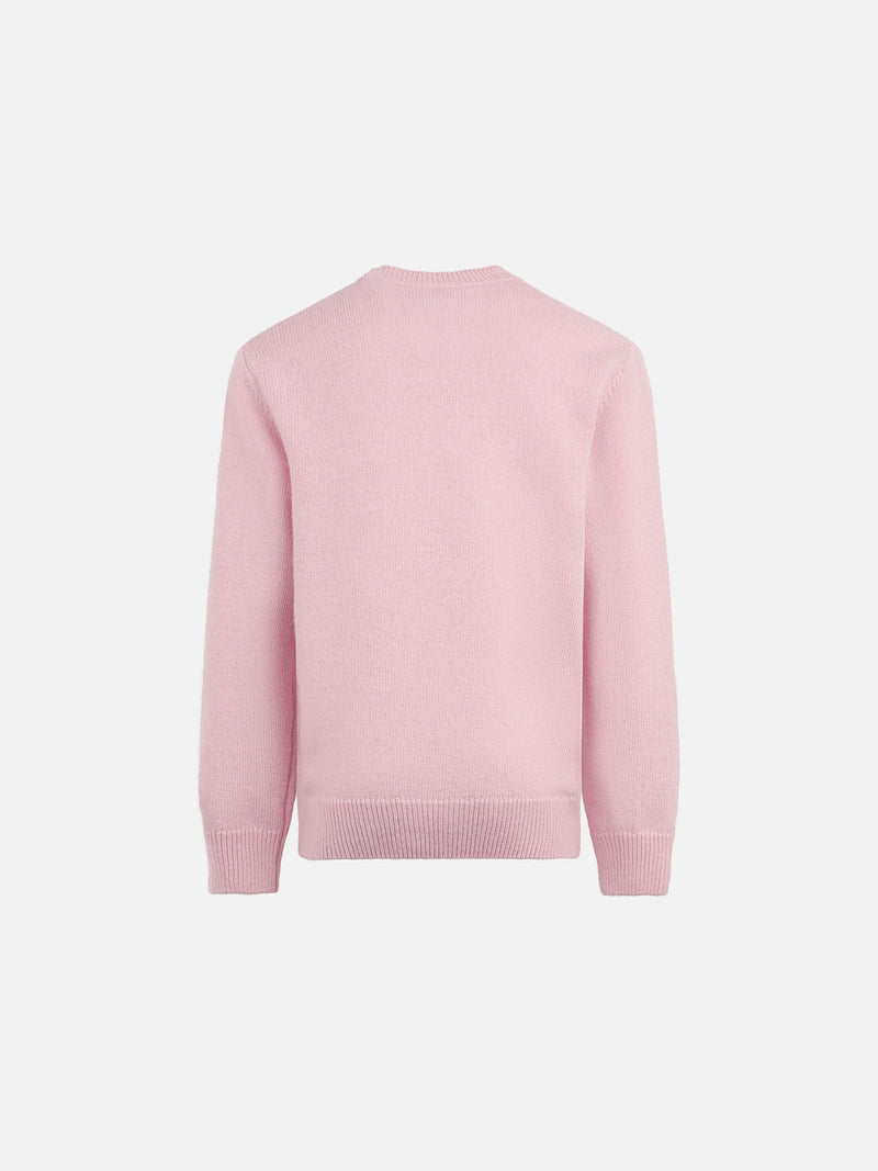 Girl crewneck pink sweater with Mother & Sons embroidery