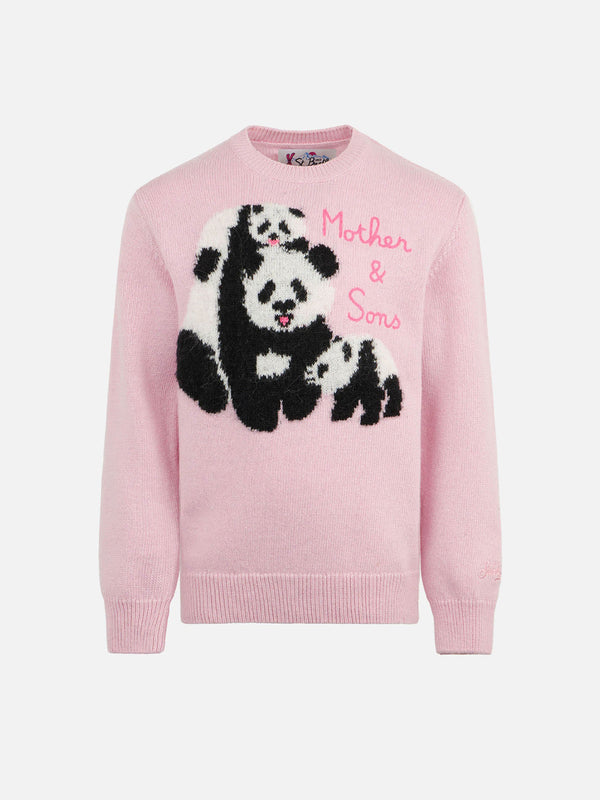 Maglia da bambina girocollo rosa con ricamo Mother & Sons