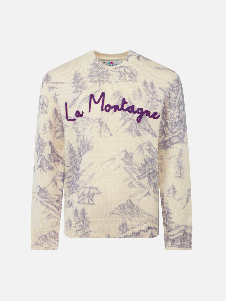 Maglione da bambina toile de jouy a girocollo con ricamo La Montagne