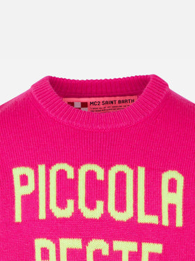Girl fluo pink sweater yellow fluo Piccola Peste embroidery