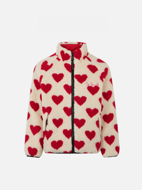 Girl sherpa jacket with hearts print - MC2 Saint Barth