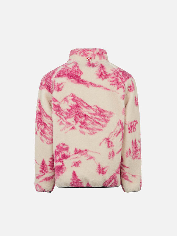 Girl sherpa jacket with toile de jouy print