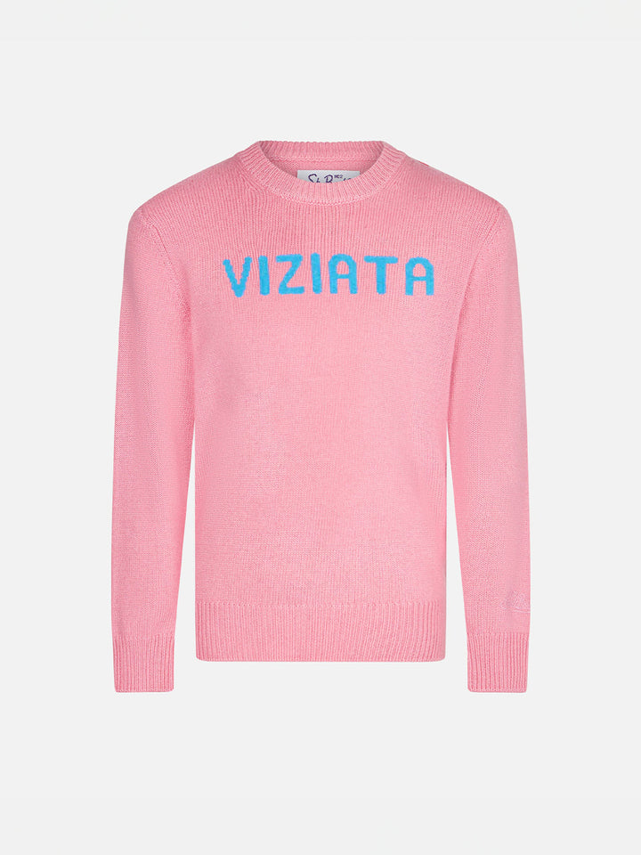 Pink girl sweater with Viziata print