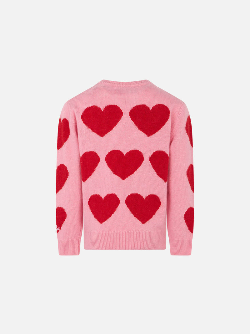 Girl sweater with hearts print and  I Love my Mom embroidery