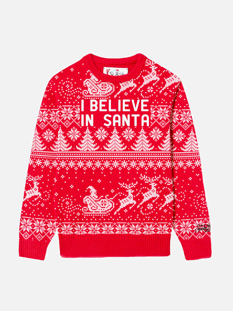 Mädchenpullover mit „I believe in Santa“-Schriftzug