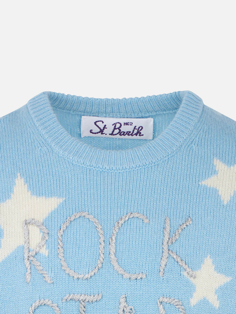 Mädchenpullover mit Sternenaufdruck und Rockstar-Stickerei