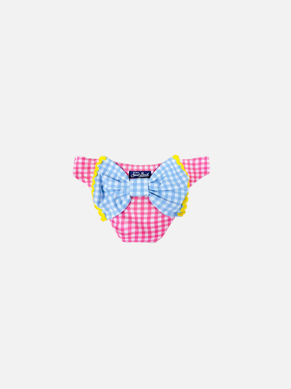 Girl swim briefs with gingham print