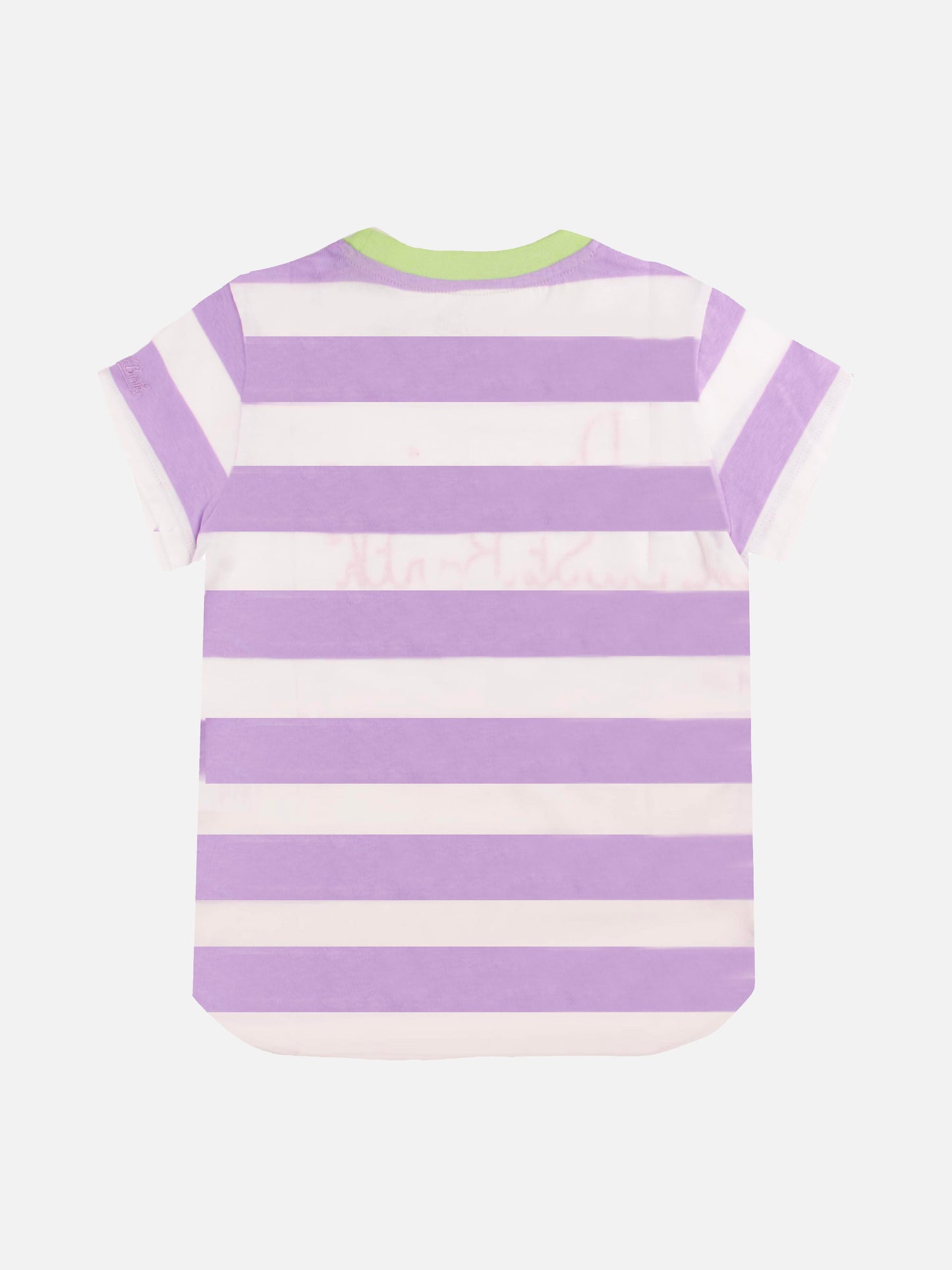 Rosa-weiß gestreiftes Mädchen-T-Shirt mit aufgesticktem Schriftzug
