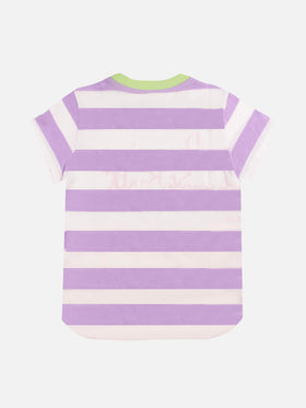 Rosa-weiß gestreiftes Mädchen-T-Shirt mit aufgesticktem Schriftzug