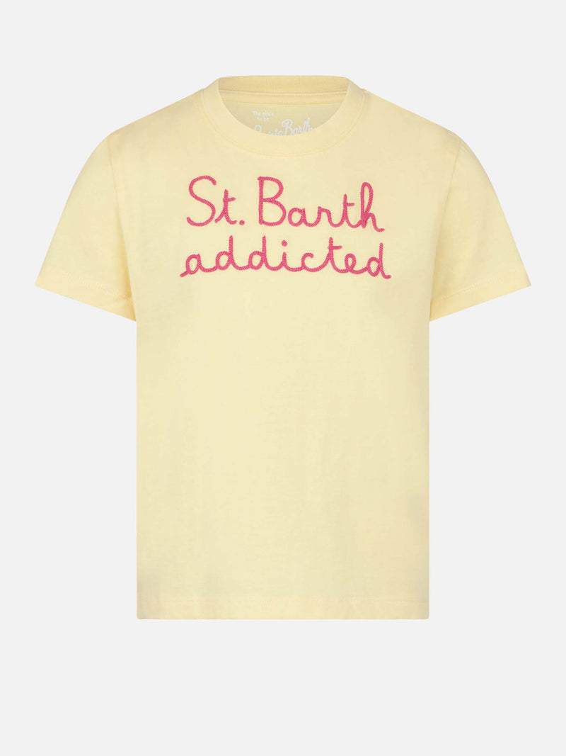 T-shirt da bambina con ricamo St. Barth addicted