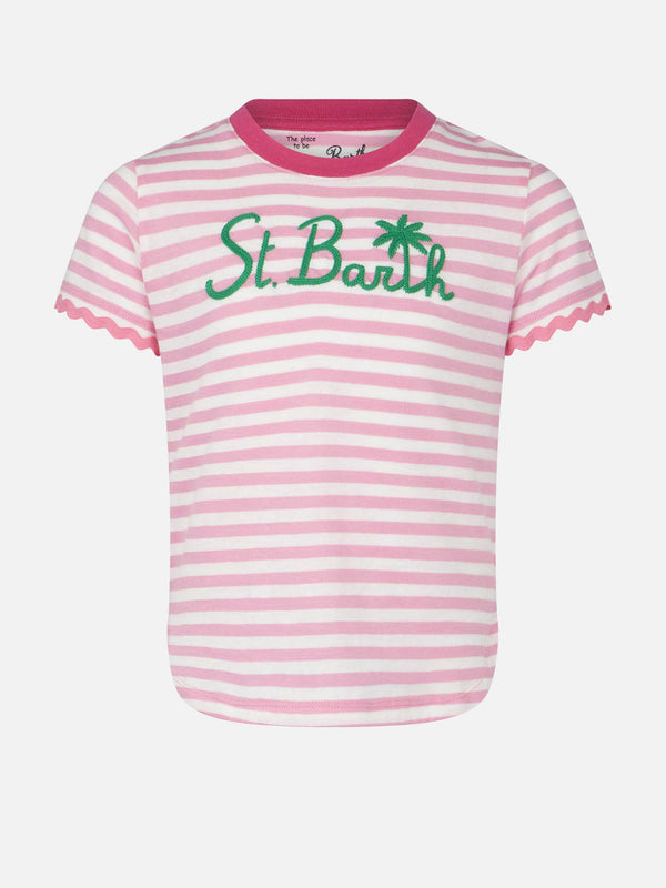 Girl t-shirt with stripes and embroidery