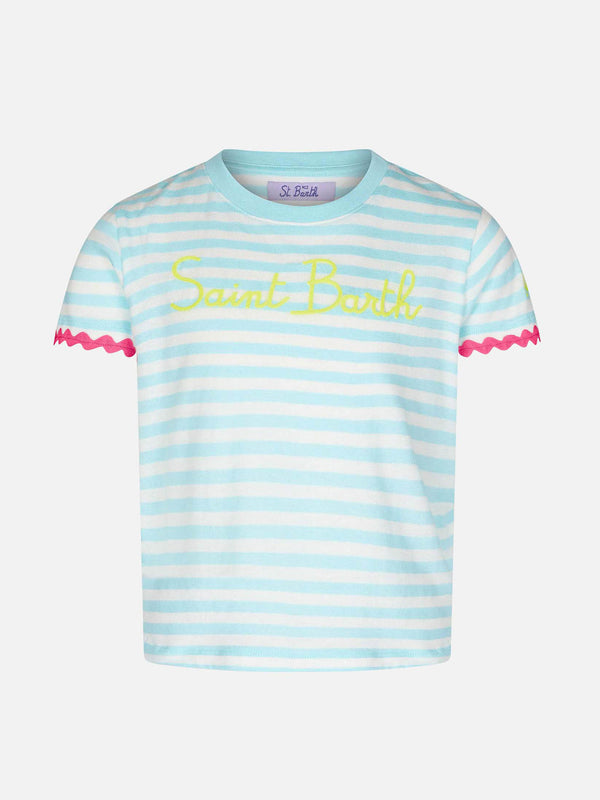 Girl striped t-shirt with Saint Barth embroidery