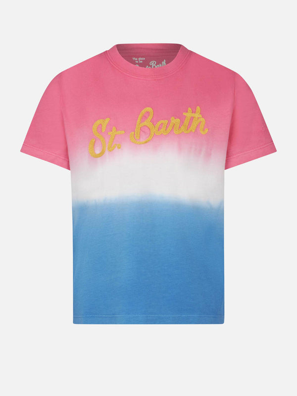 T-shirt tie dye da bambina con scritta St. Barth