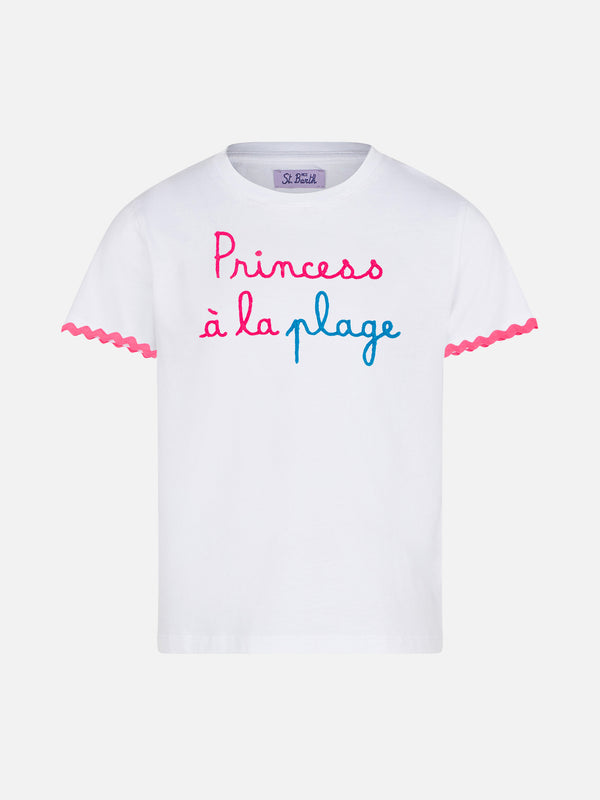 Girl t-shirt with Princess à la plage lettering and embroidery