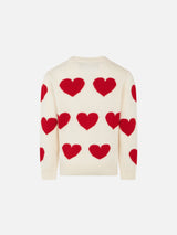 Girl white sweater with heart jacquard