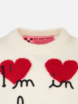 Girl white sweater with heart jacquard