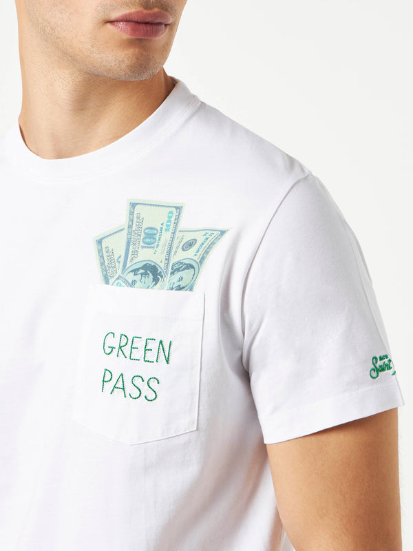 T-shirt in cotone con stampa pass verde