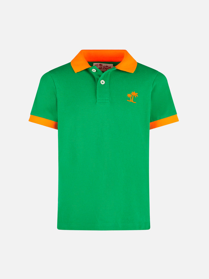 Boy green piquet polo with orange St. Barth logo - MC2 Saint Barth