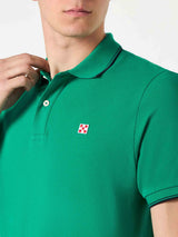 Green piquet polo with St. Barth logo