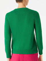 Green sweater Weekend j'arrive fluo pink embroidery