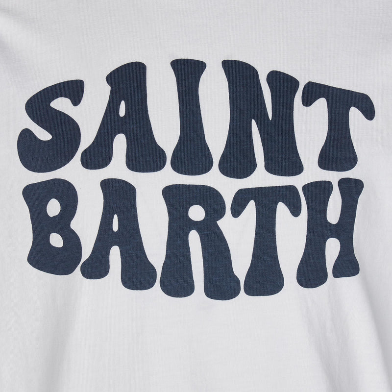 Kinder-T-Shirt aus weißer Baumwolle mit blauem, groovigem Saint-Barth-Print