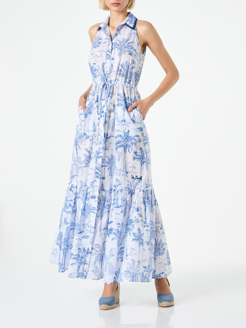 Neckholder-Kleid für Damen mit Toile-de-Jouy-Print