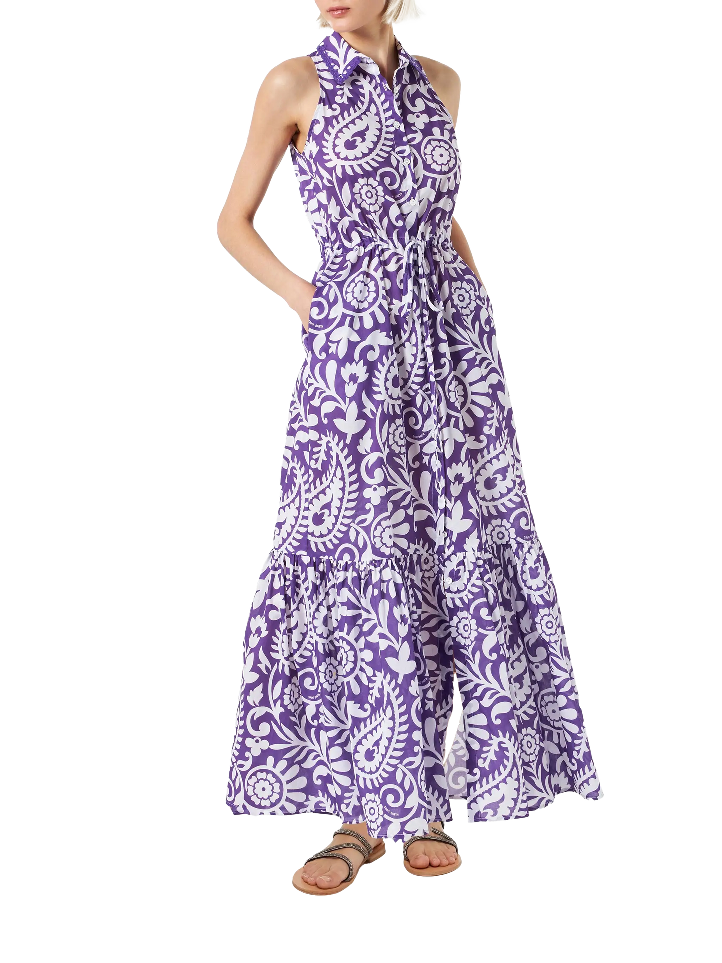 Abito da donna allacciato al collo con stampa paisley