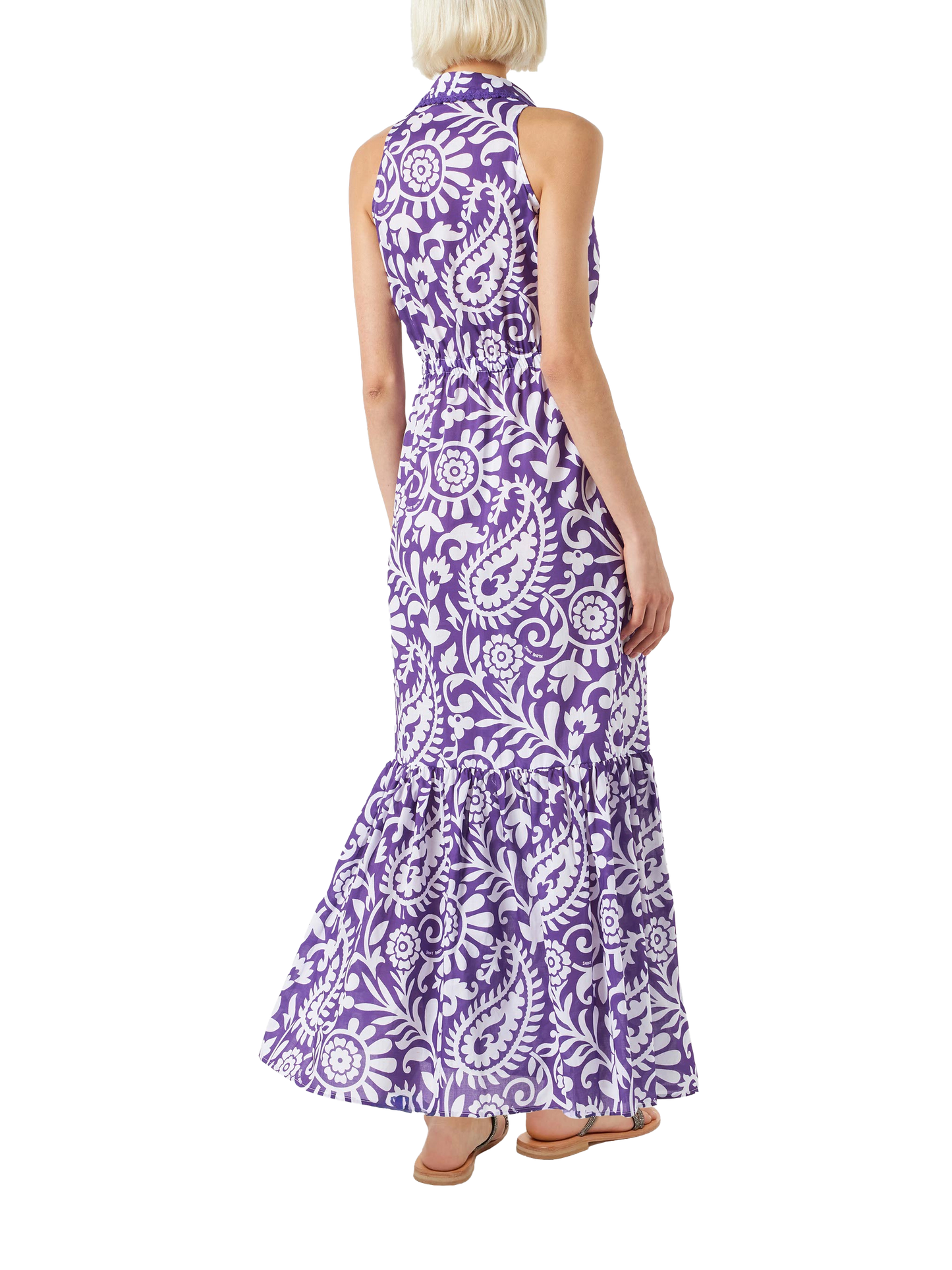 Abito da donna allacciato al collo con stampa paisley