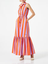 Woman halterneck dress with striped print